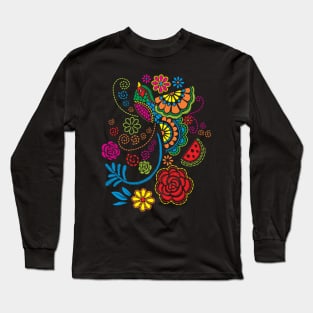 Mexican Bird Embroidery Effect Long Sleeve T-Shirt